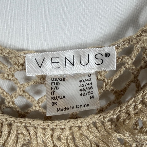 Venus Beige Crochet Fringe Tank Top Beach Swimsuit Coverup. Size M. Boho - Picture 3 of 5